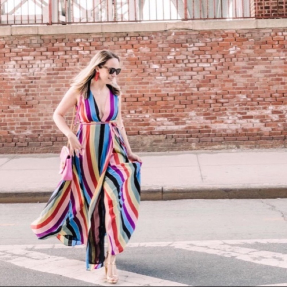 Aqua Multicolor Striped Maxi Dress